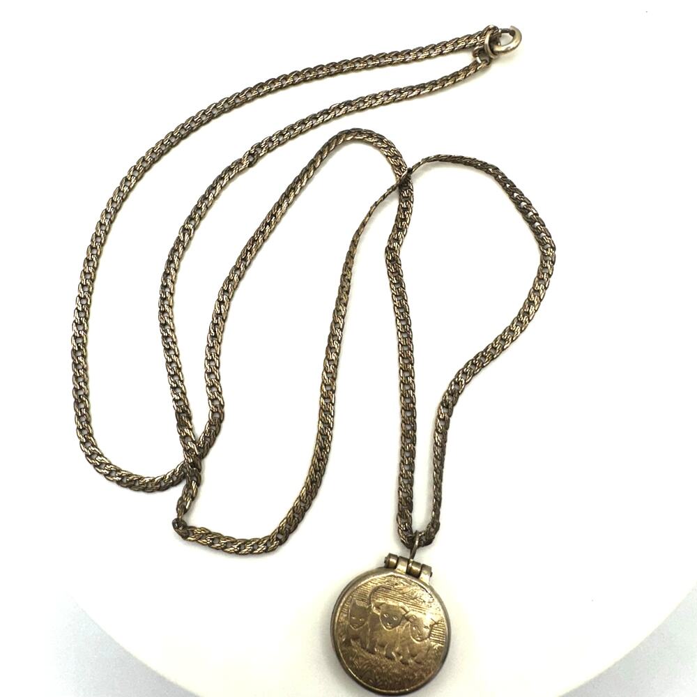 Vintage dainty round puppy locket on 12K gold filled 21” chain necklace